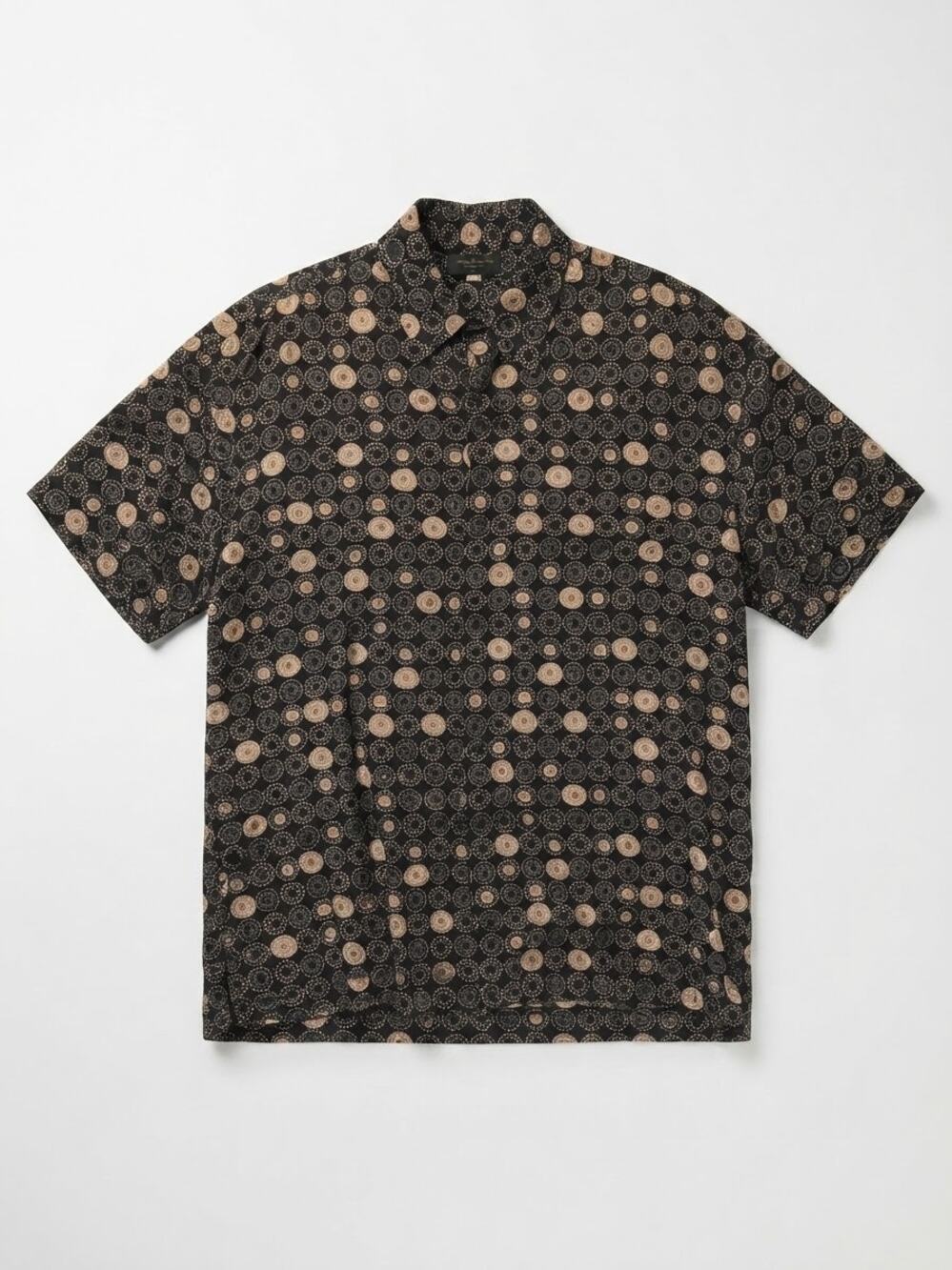Geoffrey Beene Men Shirt XL Black Tan Geometric Print Linen Blend Short Sleeve